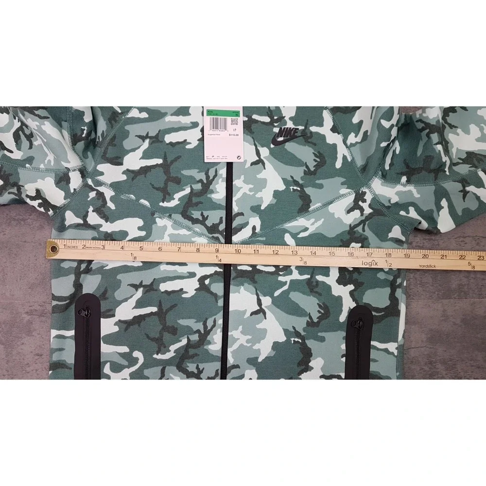 NIKE Tech Pach Fleece Full Zip Hoodie Jacket‎ Kids Youth Boys XL Camo Green